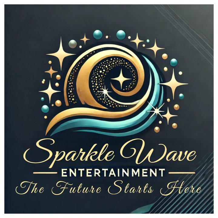 SparkleWave Entertainment — teal and gold wave trademark